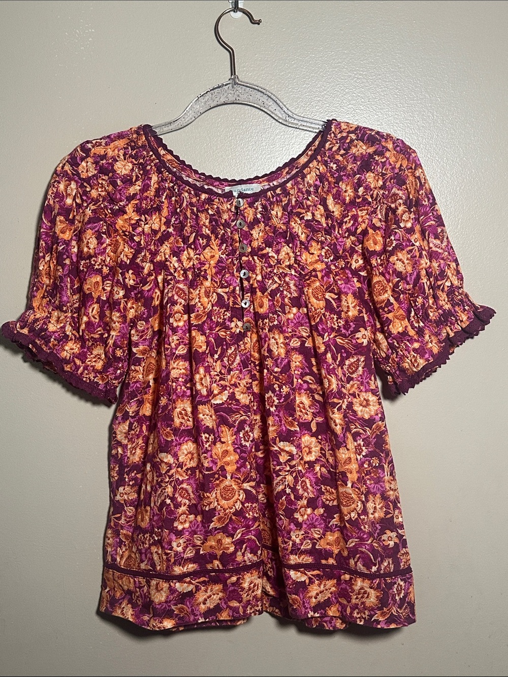 Sundance XS Pink Orange Boho Peasant Top
